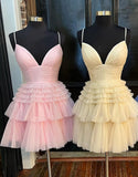 A-line Tiered Short Homecoming Dress,Formal Mini Dresses