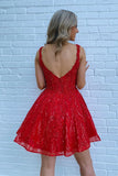 Cute Red A Line Tulle Short Homecoming Dresses with Pocket