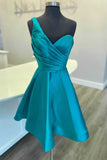 Teal-Blue-Ruched-A-Line-Homecoming-Dress-Cocktail-Dresses