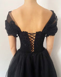 Princess Black Gothic Corset Tulle Prom Dress, Elegant Black Formal Gown