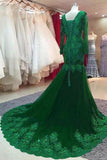 Green Beaded Lace Bride Mother's Evening Gown Long Sleeve