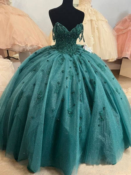 Ball Gown Beaded Quinceanera Dress Emerald Green Quince Dress – jkprom