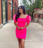 Fuchsia Short Sleeves Homecoming Dress,Sexy Bodycon Cocktail Dresses