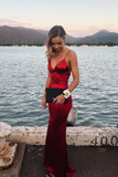 Wine-red Long Slim Prom Gowns Spaghetti Straps,Evening Dresses